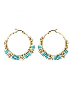 Beaded Hoop Earrings Blue & White Miyuki Rice Beads